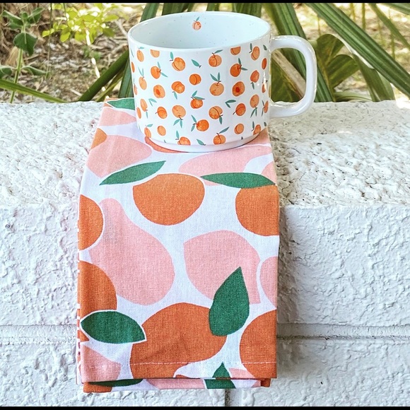 Set of 2 PEACHES 100% Cotton Kitchen Towels Orange White 15 x2 5 in OEKO-TEX - Picture 5 of 12